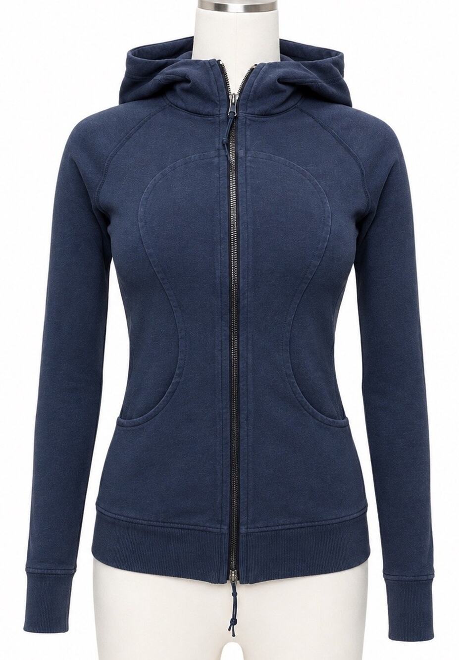 Lululemon Navy Blue Scuba Jacket Hoodie Womens 8 Zip Fitted Heathered Denim